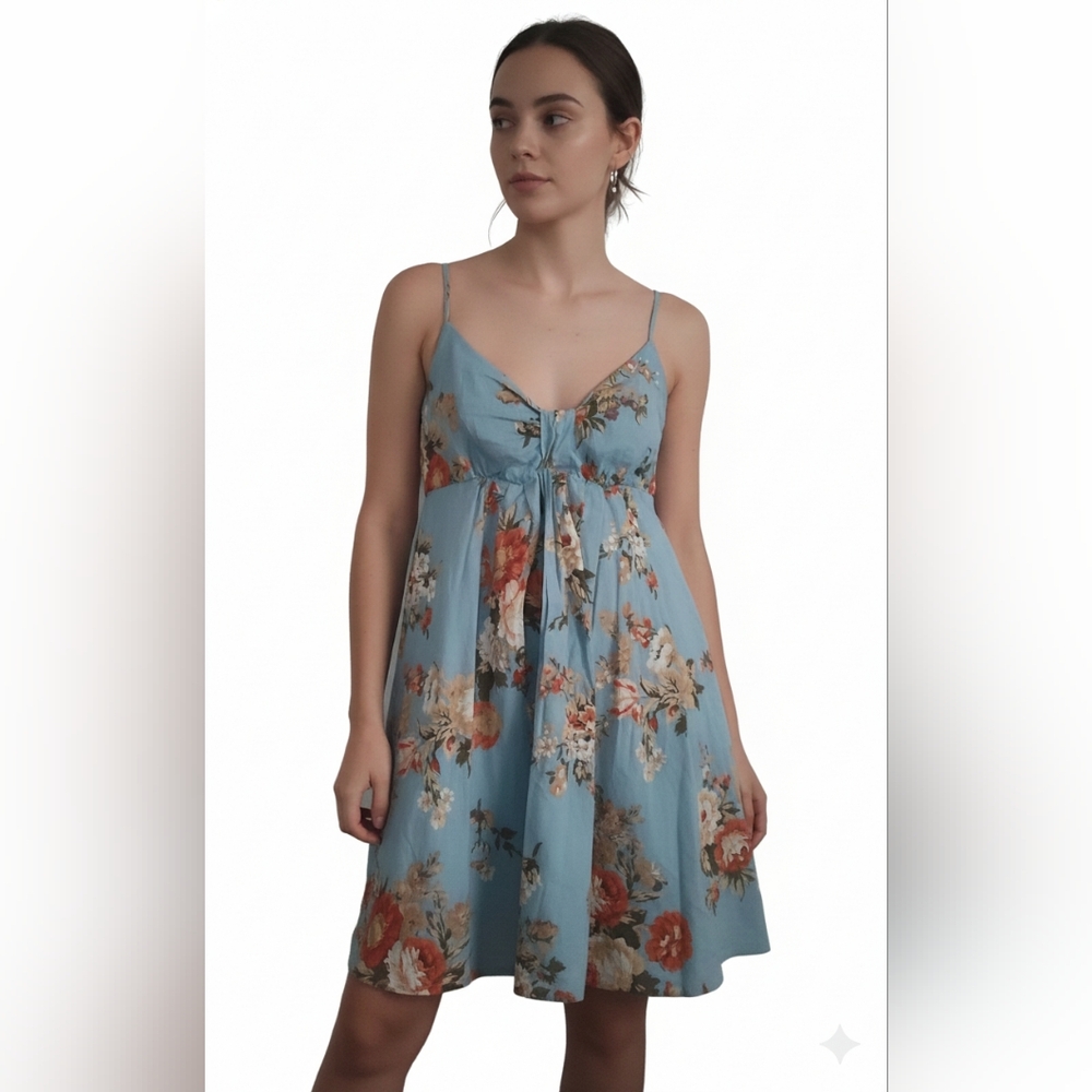 Wet Seal Babydoll Dress Size Small 100%‎ Cotton Blue Floral Short Mini Y2k 90s